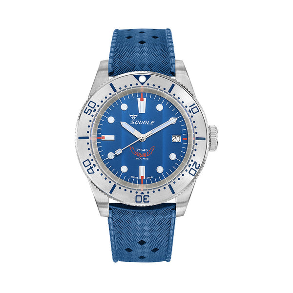 Squale 1545 Blue Dial Dive Watch with Steel Bezel on Rubber Strap #1545SSBLC.HTB