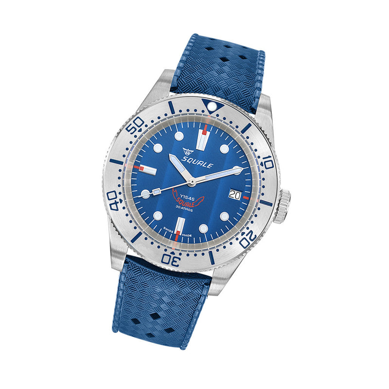 Squale 1545 Blue Dial Dive Watch with Steel Bezel on Rubber Strap #1545SSBLC.HTB