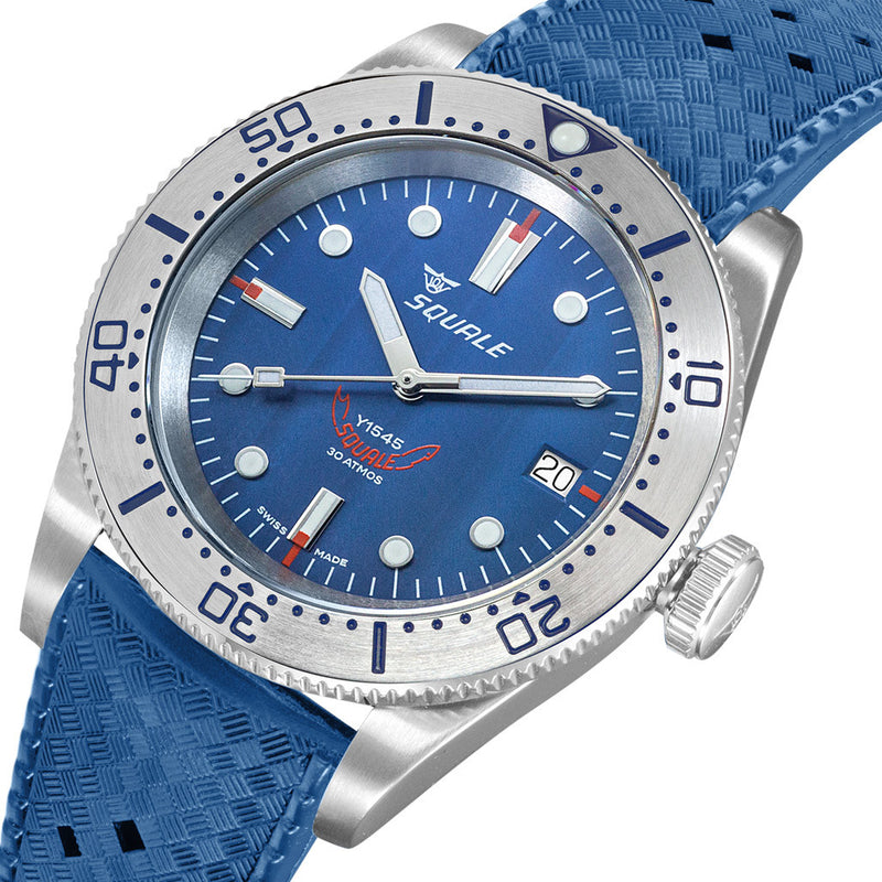 Squale 1545 Blue Dial Dive Watch with Steel Bezel on Rubber Strap #1545SSBLC.HTB