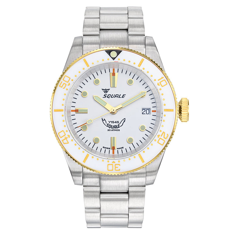 Squale 1545 White Dial Dive Watch with Gold Accents and Stainless Steel Bracelet #1545WTWT.AC zoom