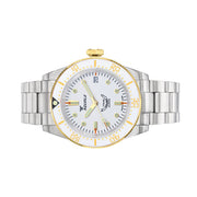 Squale 1545 White Dial Dive Watch with Gold Accents and Stainless Steel Bracelet #1545WTWT.AC side