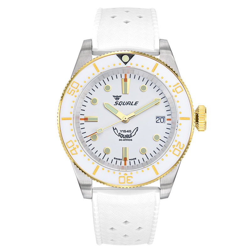 Squale 1545 White Dial Dive Watch with Gold Accents and Rubber Strap #1545WTWT.HTW zoom