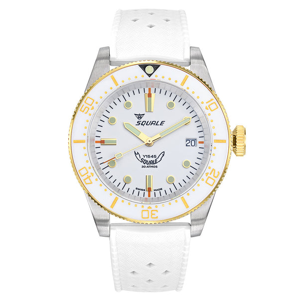 Squale 1545 White Dial Dive Watch with Gold Accents and Rubber Strap #1545WTWT.HTW zoom