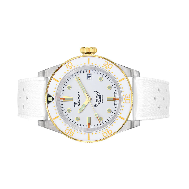 Squale 1545 White Dial Dive Watch with Gold Accents and Rubber Strap #1545WTWT.HTW side
