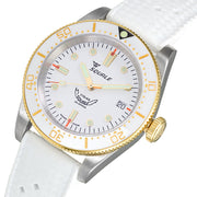 Squale 1545 White Dial Dive Watch with Gold Accents and Rubber Strap #1545WTWT.HTW tilt