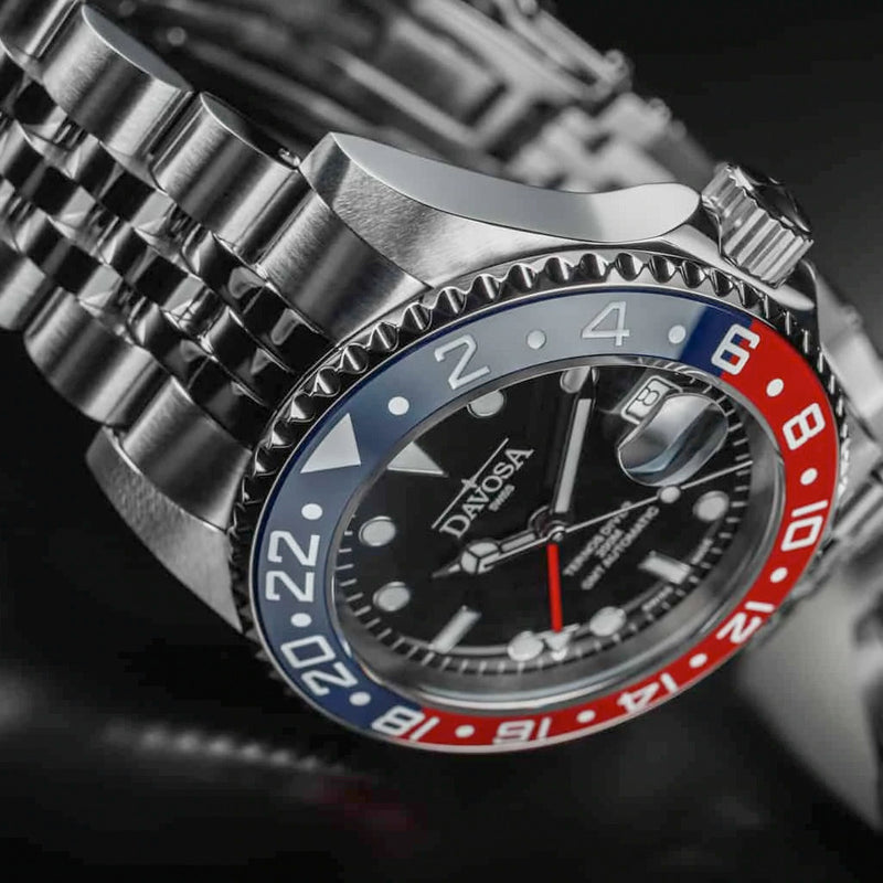 Davosa Swiss Made Ternos Ceramic GMT Automatic with Pepsi Bezel and Pentalink Bracelet #16159006 Lifestyle