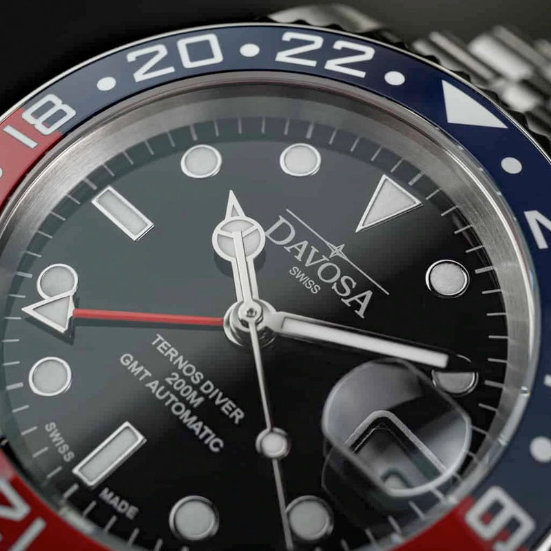 Davosa Swiss Made Ternos Ceramic GMT Automatic with Pepsi Bezel and Pentalink Bracelet #16159006 Lifestyle