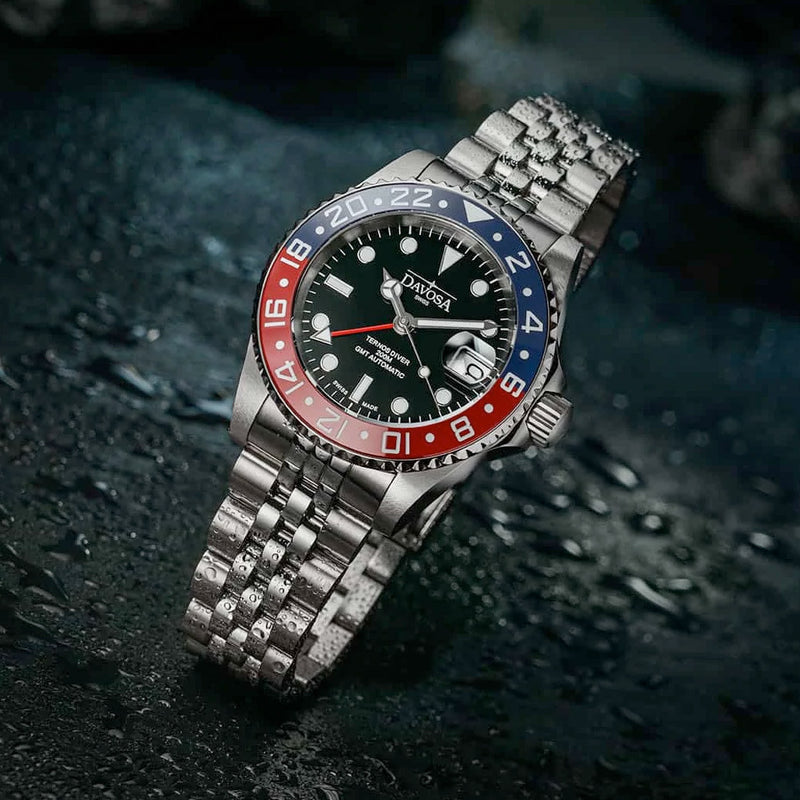 Davosa Swiss Made Ternos Ceramic GMT Automatic with Pepsi Bezel and Pentalink Bracelet #16159006 Lifestyle