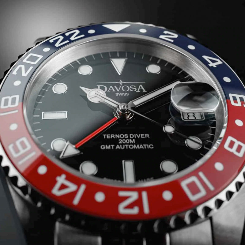 Davosa Swiss Made Ternos Ceramic GMT Automatic with Pepsi Bezel and Pentalink Bracelet #16159006 Lifestyle