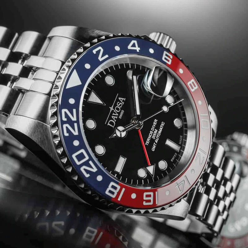 Davosa Swiss Made Ternos Ceramic GMT Automatic with Pepsi Bezel and Pentalink Bracelet #16159006 Lifestyle