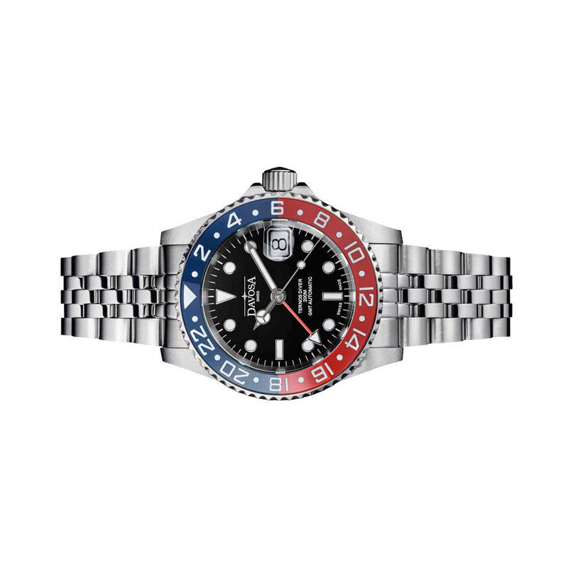 Davosa Swiss Made Ternos Ceramic GMT Automatic with Pepsi Bezel and Pentalink Bracelet #16159006 Side