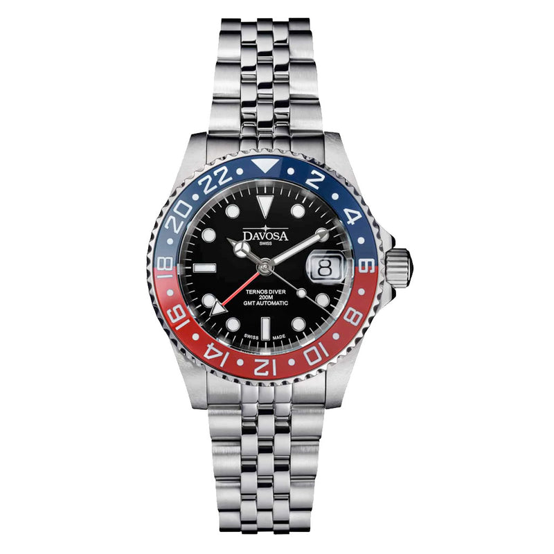 Davosa Swiss Made Ternos Ceramic GMT Automatic with Pepsi Bezel and Pentalink Bracelet #16159006 Zoom
