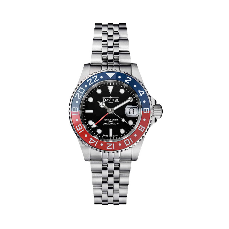 Davosa Swiss Made Ternos Ceramic GMT Automatic with Pepsi Bezel and Pentalink Bracelet #16159006