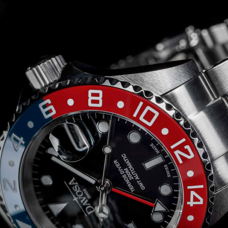Davosa Swiss Made Ternos Ceramic GMT Automatic with Pepsi Bezel and Trialink Bracelet #16159060 Lifestyle