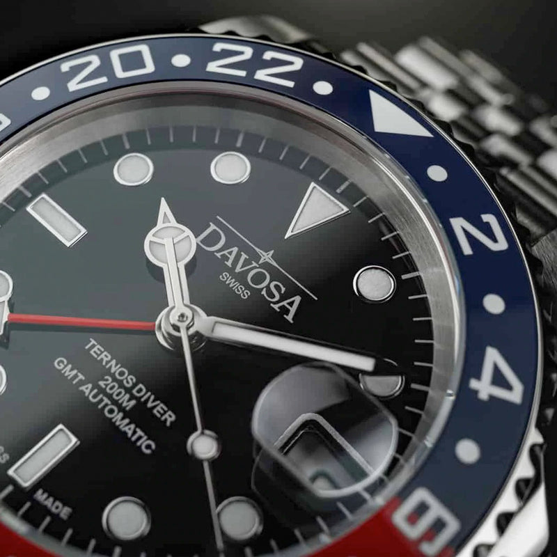 Davosa Swiss Made Ternos Ceramic GMT Automatic with Pepsi Bezel and Trialink Bracelet #16159060 Lifestyle
