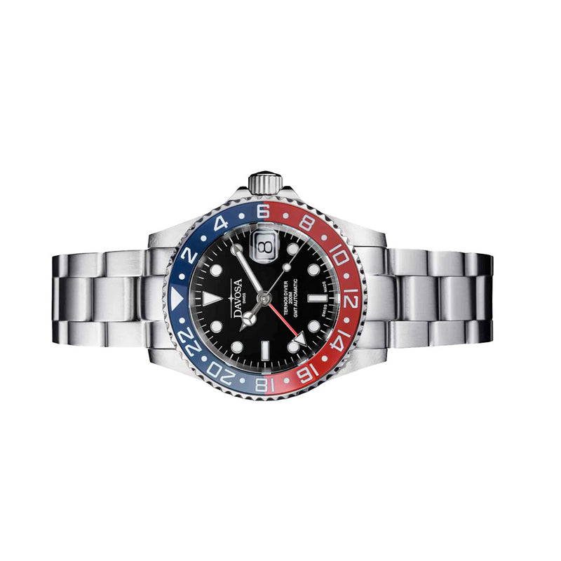 Davosa Swiss Made Ternos Ceramic GMT Automatic with Pepsi Bezel and Trialink Bracelet #16159060 Side