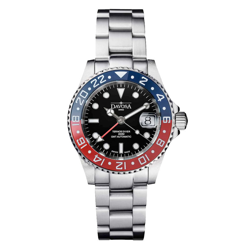 Davosa Swiss Made Ternos Ceramic GMT Automatic with Pepsi Bezel and Trialink Bracelet #16159060 Zoom