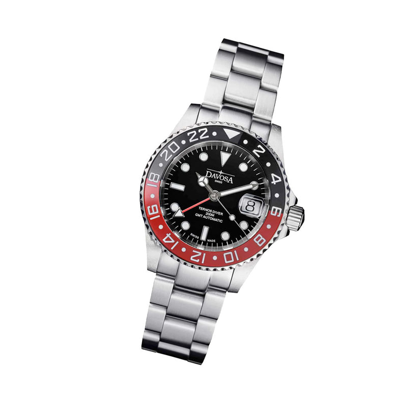 Davosa Swiss Made Ternos Ceramic GMT Automatic with Coke Bezel and Trialink Bracelet #16159090 Tilt