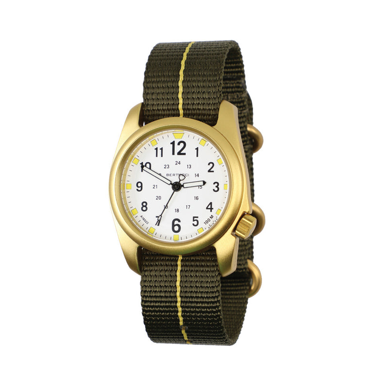 Bertucci A-2A Golden Field Watch with White Dial and Striped Nylon Band #16301