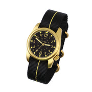 Bertucci A-2A Golden Field Watch with Black Dial and Striped Nylon Band #16303 tilt
