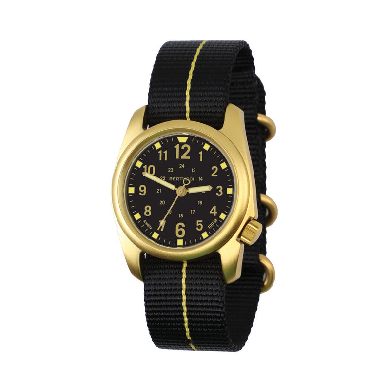 Bertucci A-2A Golden Field Watch with Black Dial and Striped Nylon Band #16303