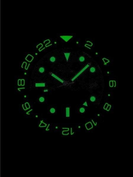 Squale 300 meter Swiss Automatic GMT watch with Luminous Ceramic Bezel, AR Sapphire Crystal #1545GM-CER-BKRD