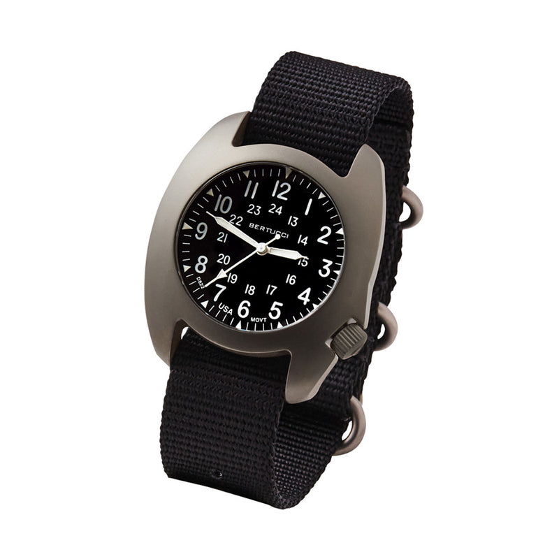 Bertucci D-3T Retroform Epic Field Watch with Black Dial and Black Nylon Strap #17015 tilt