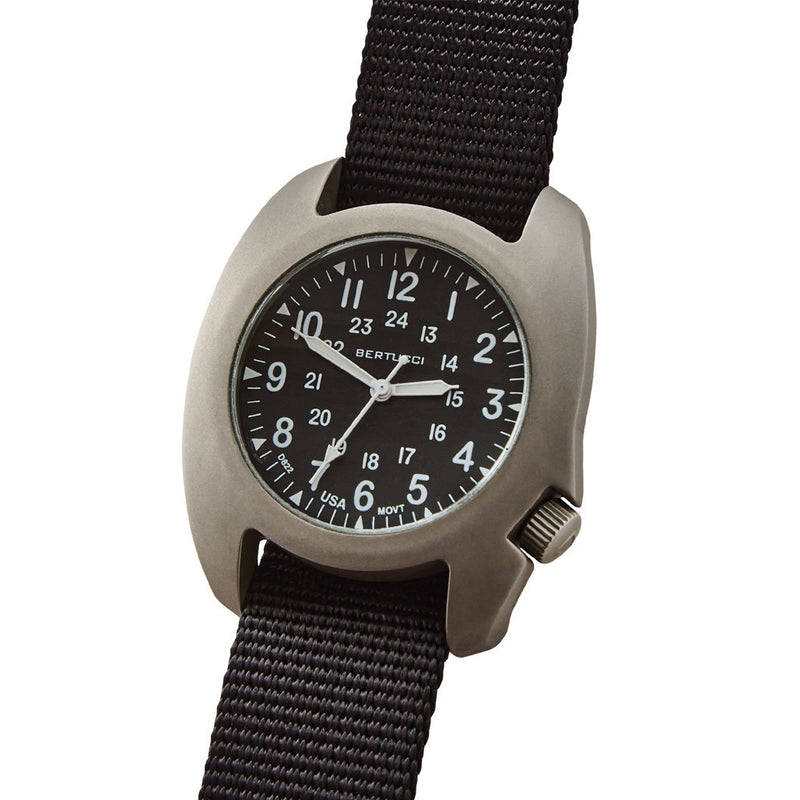 Bertucci D-3T Retroform Epic Field Watch with Black Dial and Black Nylon Strap #17015 tilt