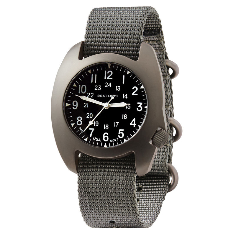 Bertucci D-3T Retroform Epic Field Watch with Black Dial and Vintage Drab Nylon Strap #17016 zoom
