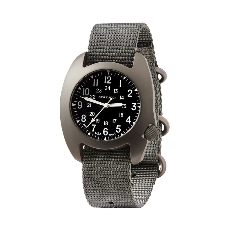 Bertucci D-3T Retroform Epic Field Watch with Black Dial and Vintage Drab Nylon Strap #17016