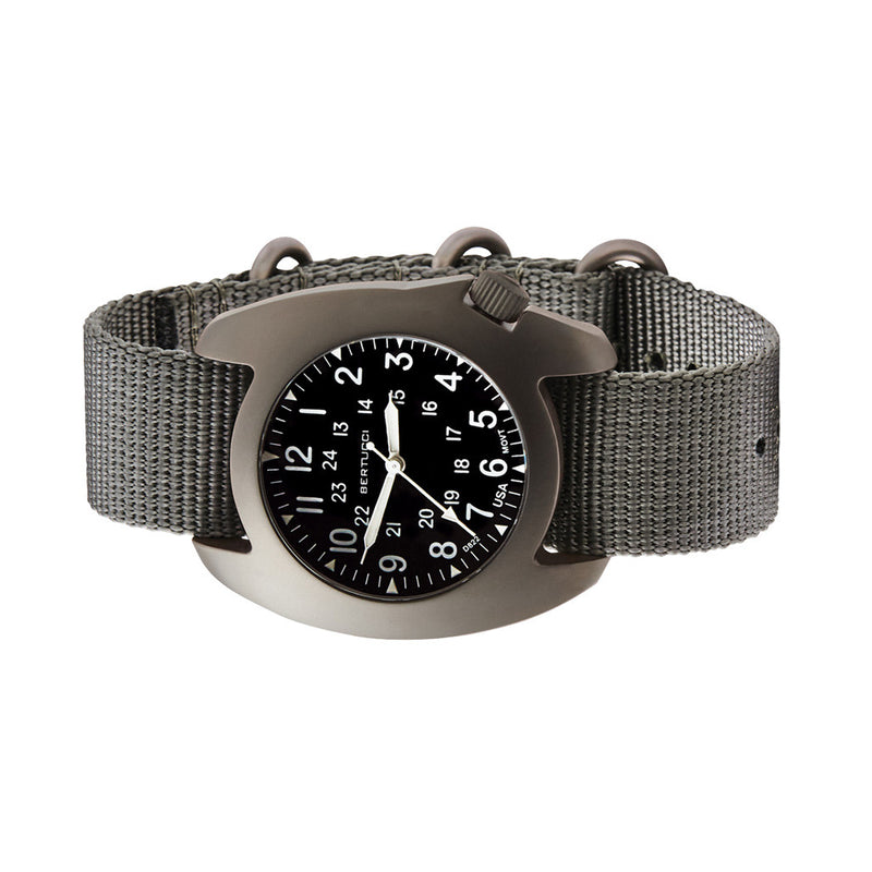Bertucci D-3T Retroform Epic Field Watch with Black Dial and Vintage Drab Nylon Strap #17016 side