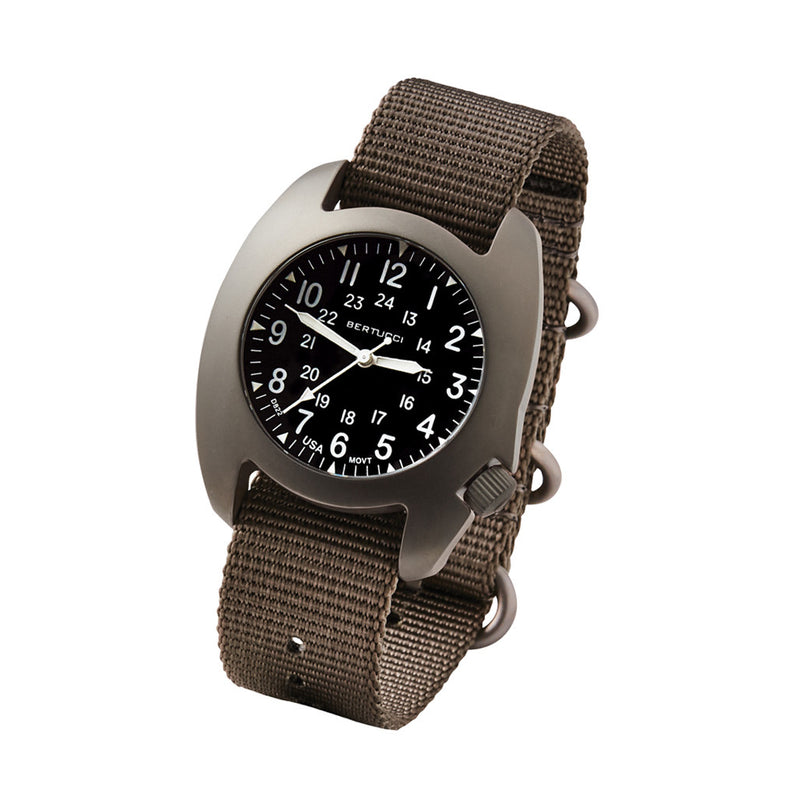 Bertucci D-3T Retroform Epic Field Watch with Black Dial and Ghost Gray Nylon Strap #17017 tilt