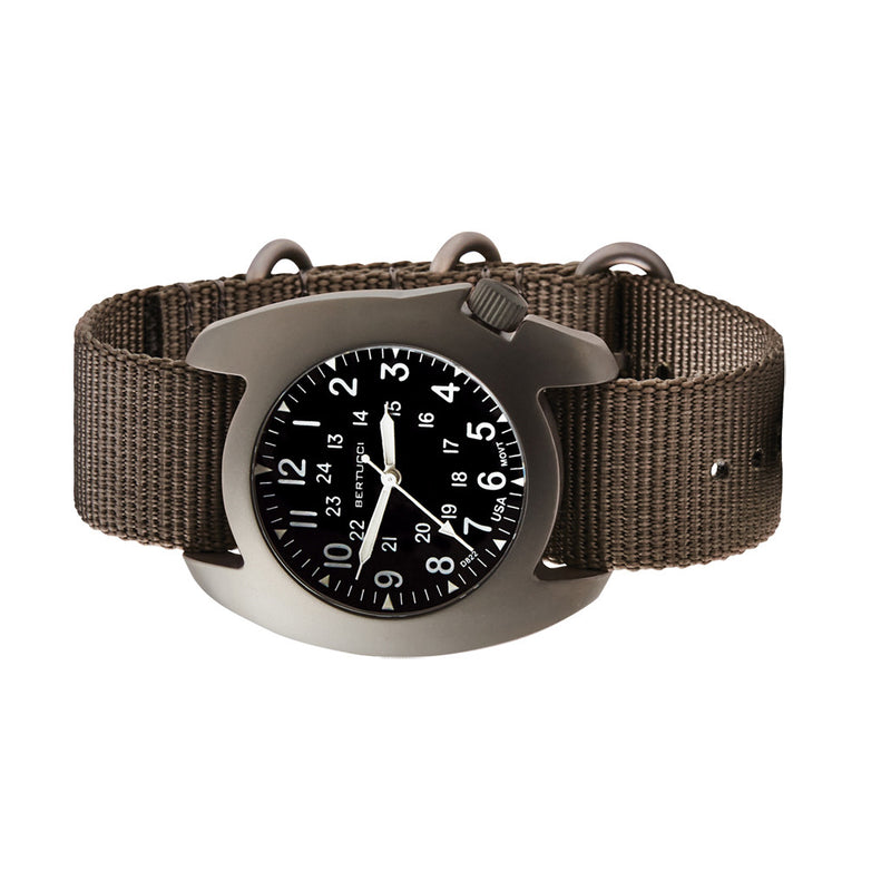 Bertucci D-3T Retroform Epic Field Watch with Black Dial and Ghost Gray Nylon Strap #17017 side