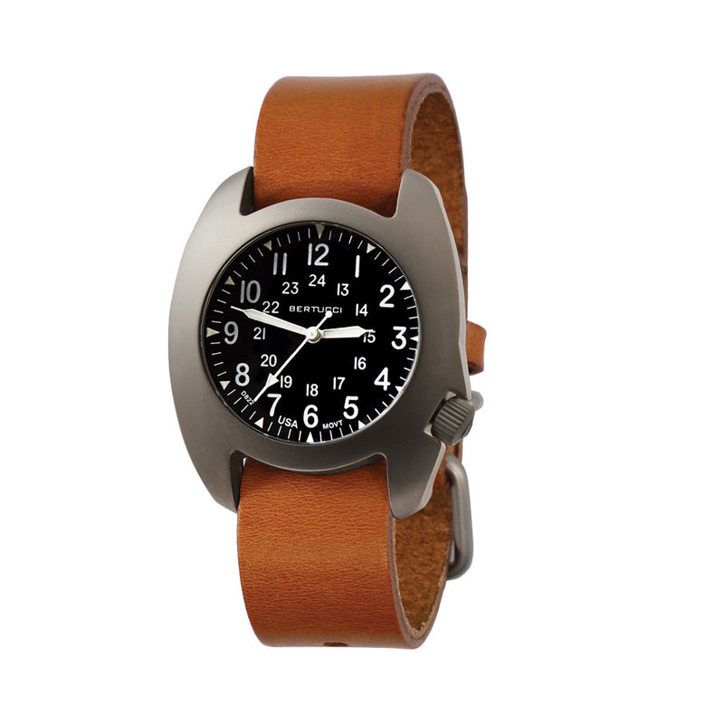 Bertucci D-3T Retroform Epic Field Watch with Black Dial and Brown Horween Leather Strap #17018