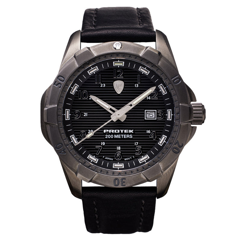 Protek Steel Tritium Dive Watch 2000 Series with Gun Metal Case and Black Dial #PT2002 zoom