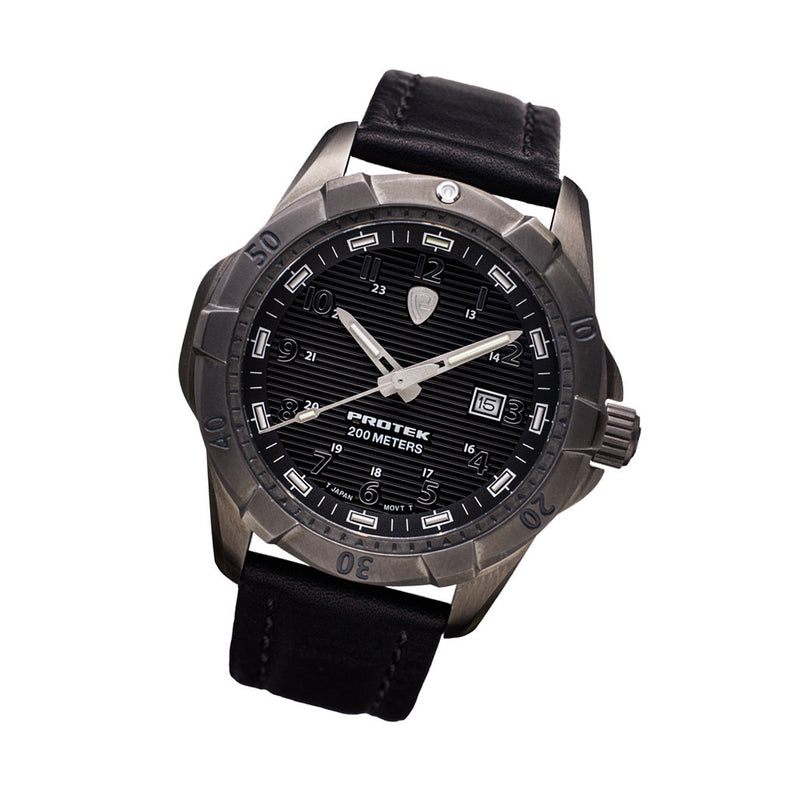Protek Steel Tritium Dive Watch 2000 Series with Gun Metal Case and Black Dial #PT2002 tilt