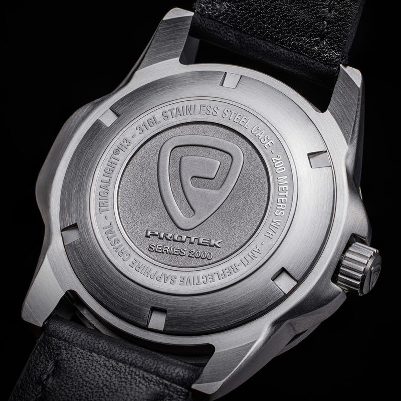 Protek Steel Tritium Dive Watch 2000 Series with Gun Metal Case and Black Dial #PT2002 back