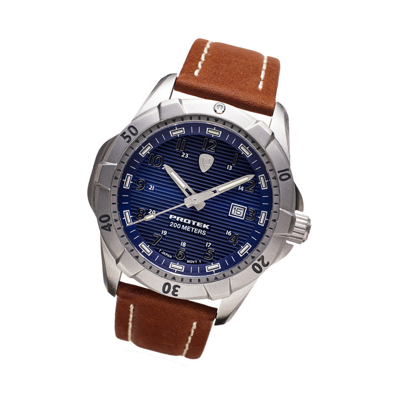 Protek Steel Tritium Dive Watch 2000 Series with Blue Dial #PT2003 tilt