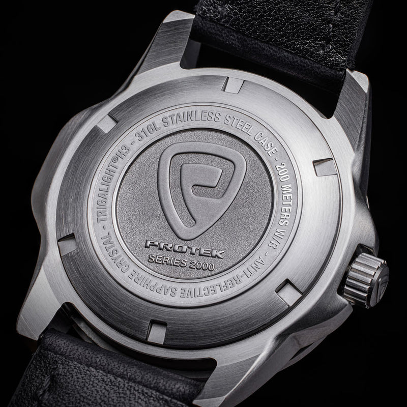 Protek Steel Tritium Dive Watch 2000 Series with Blue Dial #PT2003 back