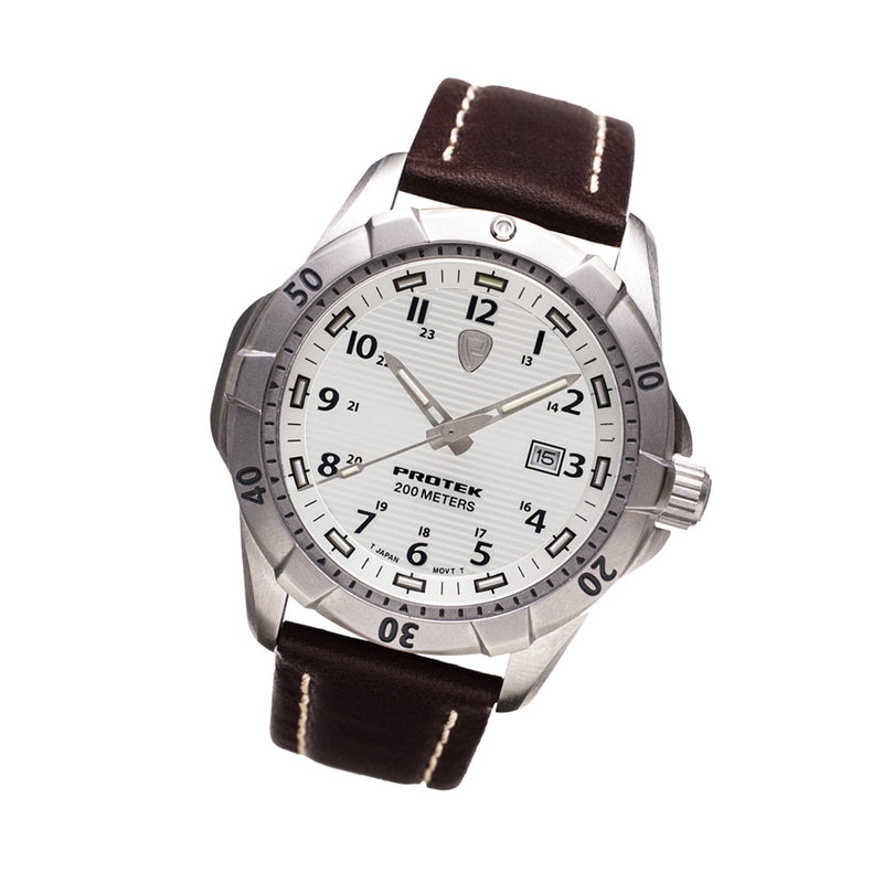 Protek Steel Tritium Dive Watch 2000 Series with White Dial #PT2005 tilt