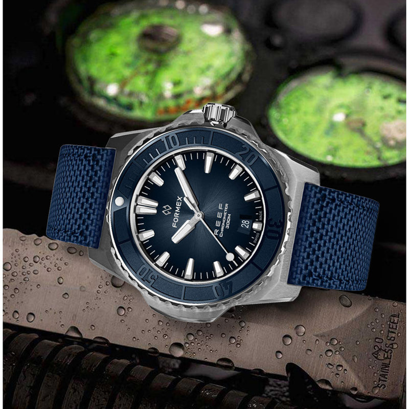 Formex REEF Swiss Automatic Chronometer Dive Watch with Sunburst Blue Dial #2200.1.6333.833