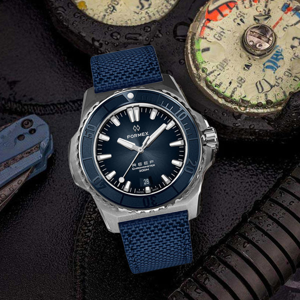 Formex REEF Swiss Automatic Chronometer Dive Watch with Sunburst Blue Dial #2200.1.6333.833
