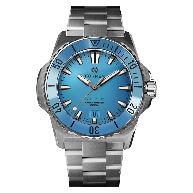 Formex Baby REEF 39.5mm Chronometer Watch with Bahama Blue Dial #2201-1-6367-100