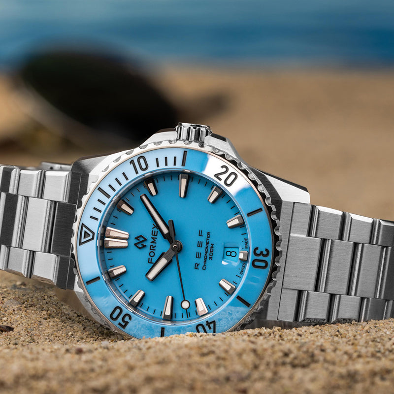 Formex Baby REEF 39.5mm Chronometer Watch with Bahama Blue Dial #2201-1-6367-100