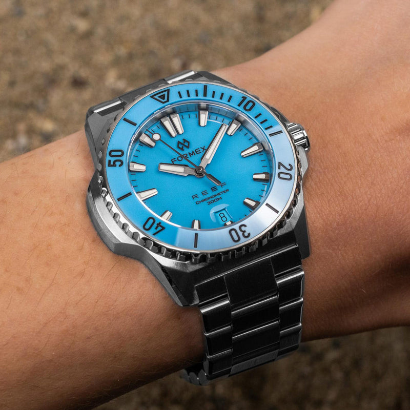 Formex Baby REEF 39.5mm Chronometer Watch with Bahama Blue Dial #2201-1-6367-100