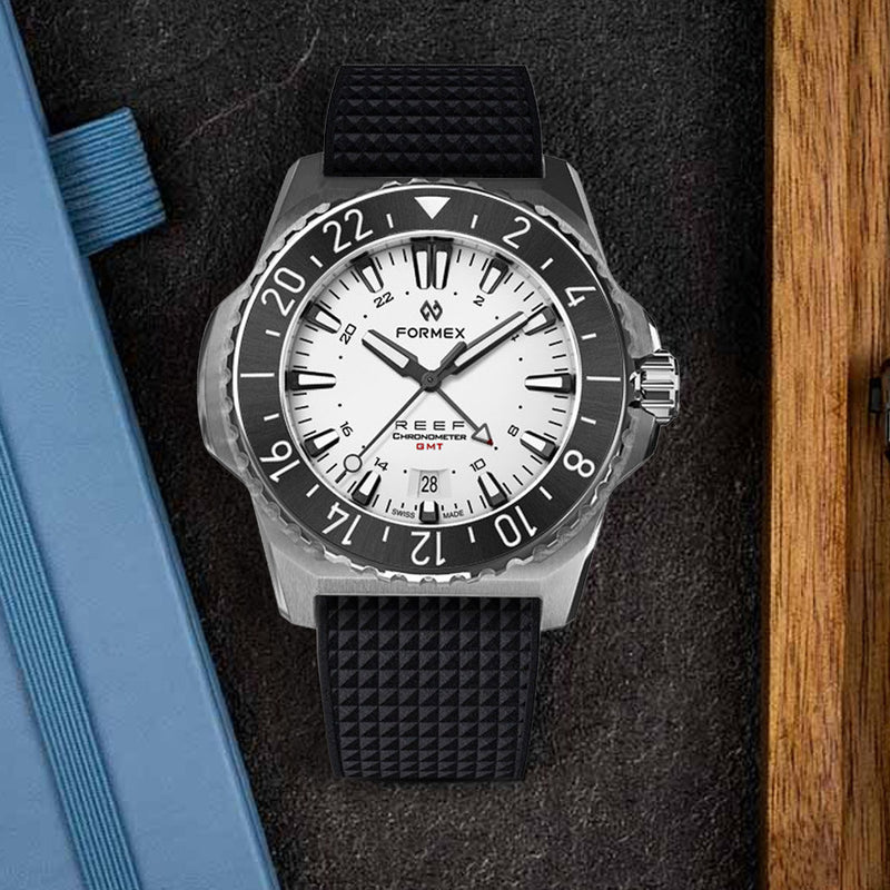 Formex REEF GMT Chronometer Dive Watch with White Dial and Black Bezel #2202.1.5312.910