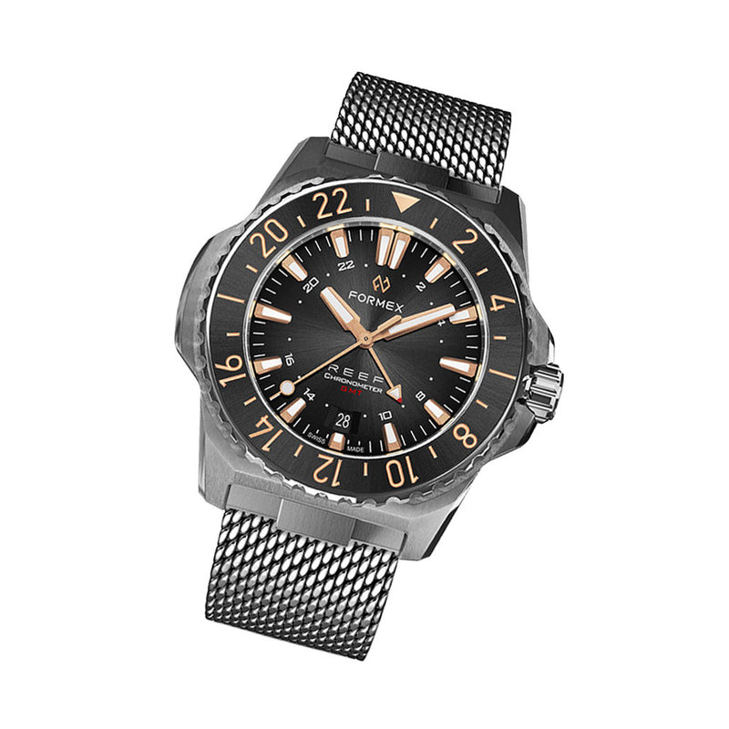 Formex REEF GMT Chronometer Dive Watch with Gilt Black Dial and Bezel #2202.1.5399.111