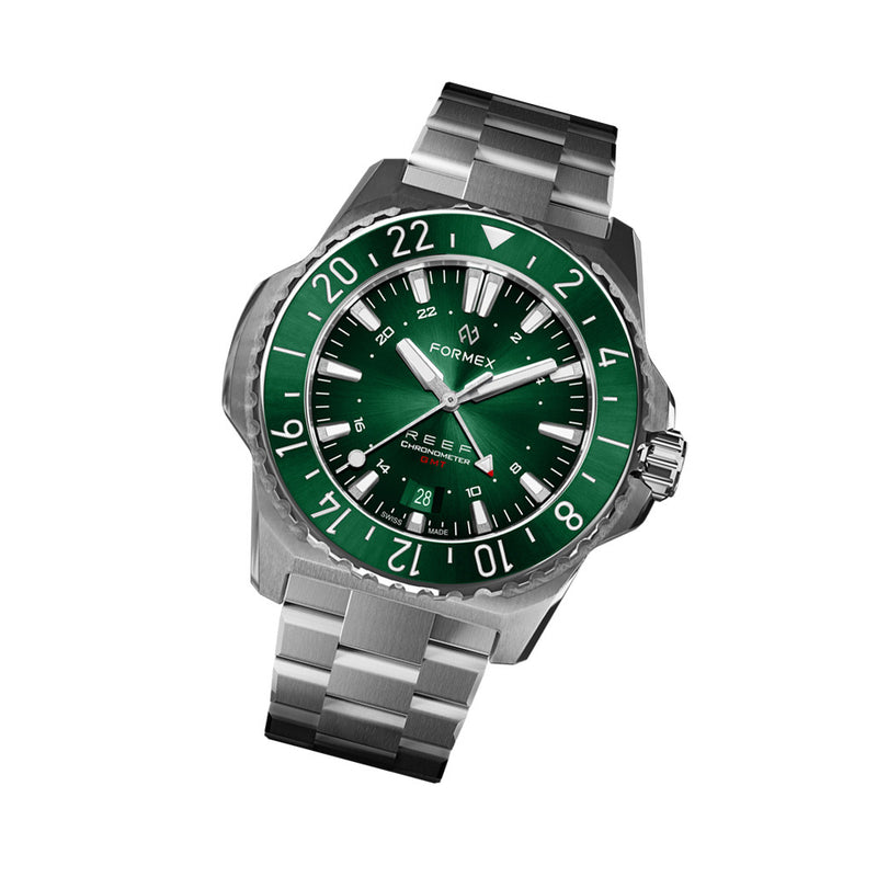 Formex REEF GMT Chronometer Dive Watch with Green Dial and Bezel #2202.1.5300.100 tilt