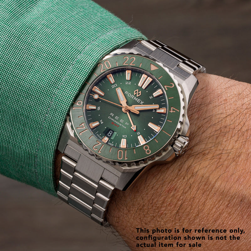 Formex REEF GMT Chronometer Dive Watch with Green Dial and Bezel #2202.1.5300.100 wrist