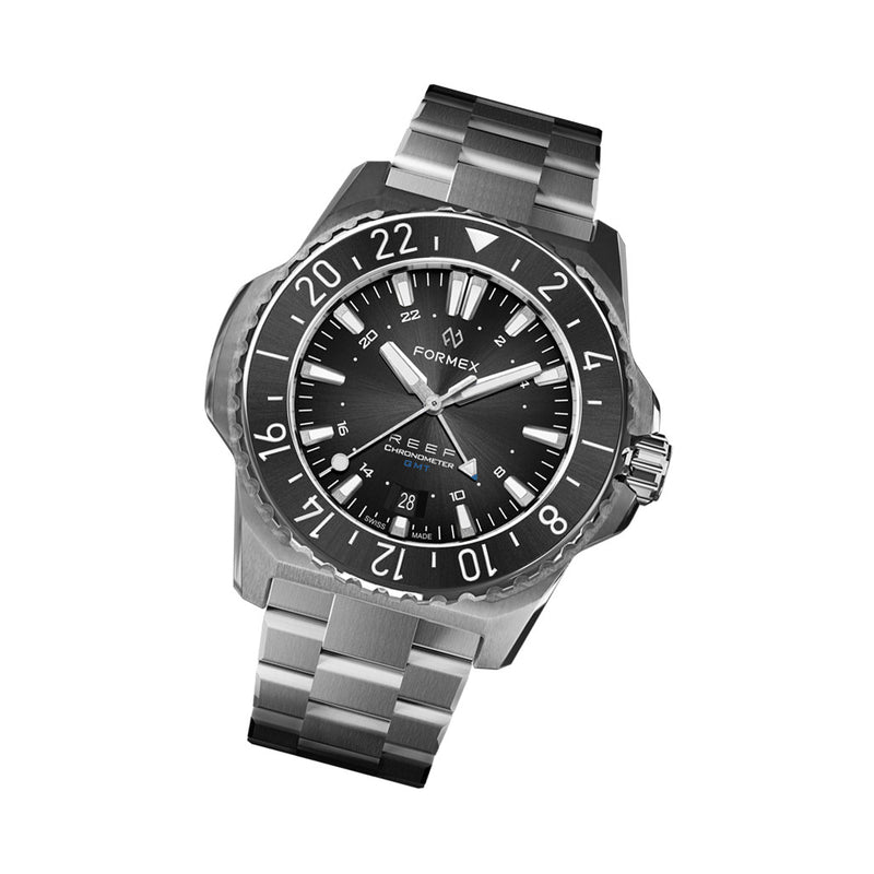 Formex REEF GMT Chronometer Dive Watch with Black Dial and #2202.1.5322.100 tilt
